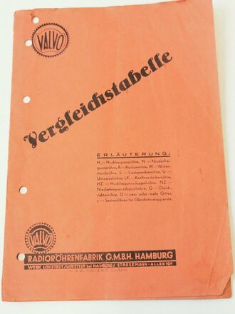 Valvo Radioröhren Vergleichstabelle , Druckvermerk von 1930