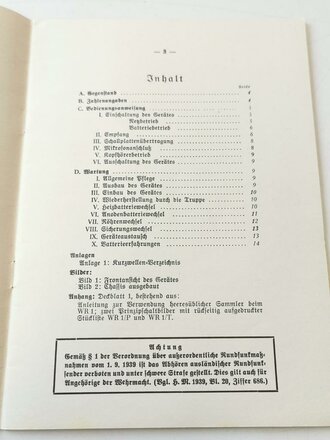 REPRODUKTION, Merkblatt zur Bedienung des Wehrmacht Rundfunkemfängers WR 1/P, 26 Seiten, DIN A5