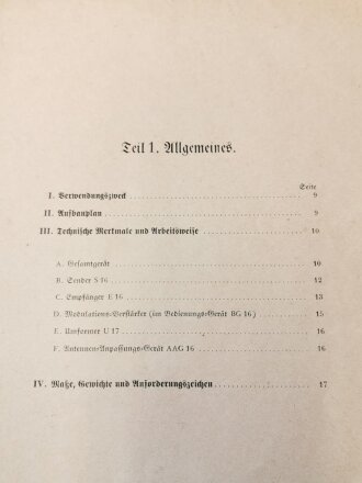 "Fl. Bordfunkgerät" Teil 3 - Beschreibung und Betriebsvorschrift für Fu G16 Januar 1941, Umschlag geklebt innen lose, 93 Seiten