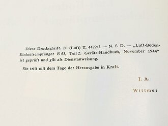REPRODUKTION "Luft-Boden-Einheitsempfänger E 53" Teil 2 Geräte-Handbuch, 45 Seiten, DIN A4