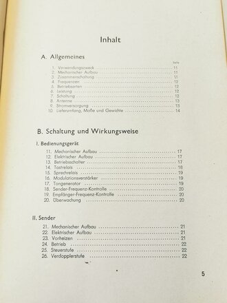 Beschreibung und Bedienungsanleitung für das Sende-Empfangs-Gerät Lo 10 UK 39 ( Marine Fritz) , Ausgabe Oktober 1943 mit 64 Seiten plus Anlagen