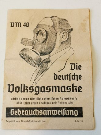 Luftschutz Volksgasmaske 40 mit Gebrauchsanweisung in Verpackung, diese neuzeitlich unschlau beschriftet