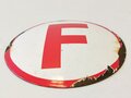 Emailleschild "F" wohl für Feuerlöscher ?, Durchmesser 20cm