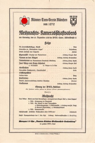 Begleitblatt "Weihnachts-Kameradschaftsabend" am 10. Dezember 1938