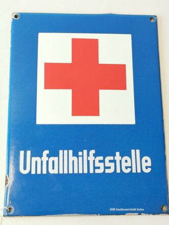 Deutschland nach 1945, Emailleschild " Unfallhilfsstelle" 24 x 32cm,  guter Zustand