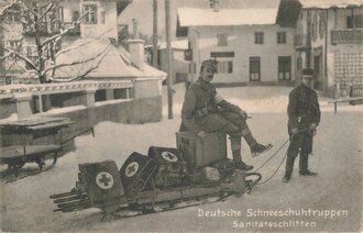 1.Weltkrieg, Ansichtskarte "deutsche Schneeschuhtruppen Sanitätsschlitten" Gelaufen nach Ostpressen, Prüfstempel Colmar