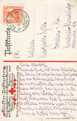 Künstler Postkarte herausgegeben vom Central Comitee der Deutschen Vereine vom Roten Kreuz, RS Klebereste