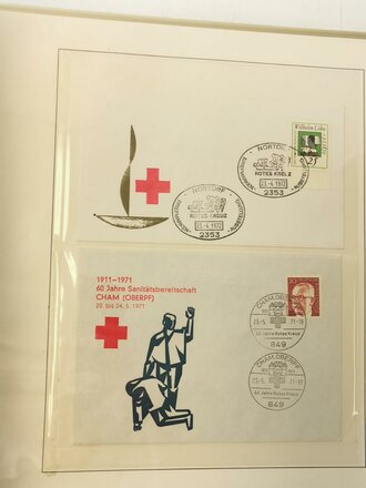 "Internationales Rotes Kreuz" Teile einer Sammlung, Ordner mit Briefmarken und Ganzsachen