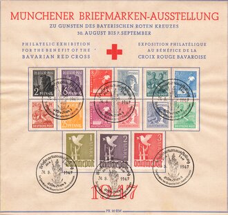 Deutschland nach 1945, Schmuckblatt zur Münchner Briefmarken Ausstellung zu Gunsten des bayerischen Roten Kreuzes 1947
