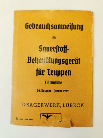 Sauerstoff Behandlungsgerät für Truppen datiert 1939. Guter Zustand, alles original lackiert