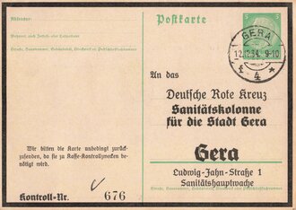 Postkarte an Deutsches Rotes Kreuz Sanitätskolonne...
