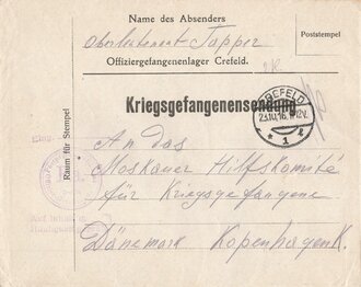 Kriegsgefangenensendung aus dem Offiziergefangenenlager Crefeld 1916