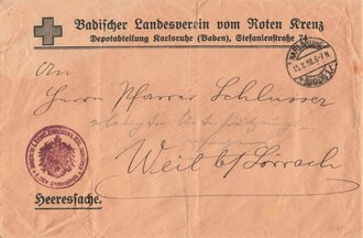 Umschlag Heeressache " Badischer Landesverein vom Roten Kreuz"