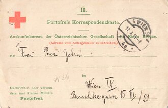 Portofreie Korrespondenzkarte "Auskunfstbureau der Österreichischen Gesellschaft vom Roten Kreuze" datiert 1914