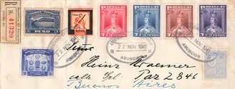 Paraguay, Ganzsache gelaufen 1941 mit Rot Kreuz Briefmarken
