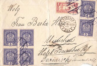 K.u.K. Österreiche Post, Briefumschlag gelaufen 1919 mit 3 Rot Kreuz Vignetten
