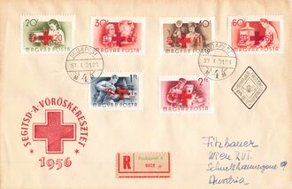 Ungarn, Ganzsache gelaufen 1957 Rot Kreuz