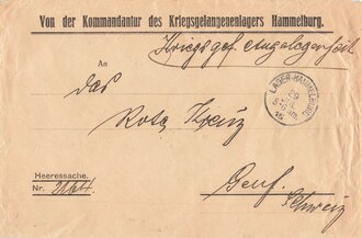 Umschlag von der Kommandantur des Kriegsgefangenenlagers Hammelburg datiert 1915