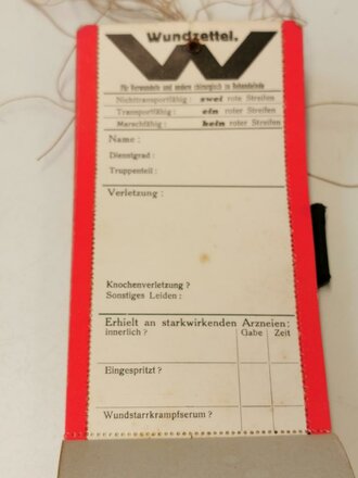 Wundzettel für Verwundete und andere chirurgisch zu Behandelnde Wehrmacht, 1 Stück aus dem originalen Block