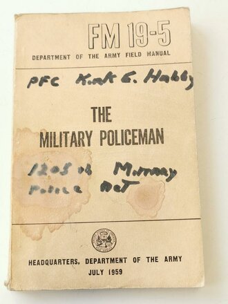 U.S. 1959 dated FM 19-5, the military policeman, 191 pages