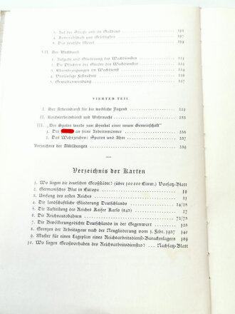 Spaten und Ähre - Das Handbuch der deutschen Jugend im Reichsarbeitsdienst, A5, datiert 1937, 240 Seiten, Rücken gelöst