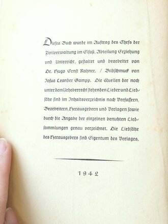 Musikbuch für die Jugend im Elass - Zweiter Teil, datiert 1942, 253 Seiten, A5