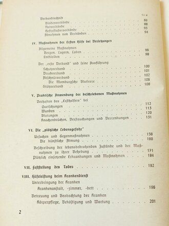 Amtliches Unterrichtsbuch über Erste Hilfe, datiert 1942, 263 Seiten, A5
