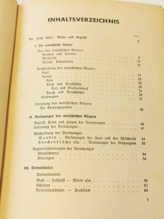 Amtliches Unterrichtsbuch über Erste Hilfe, datiert 1942, 263 Seiten, A5