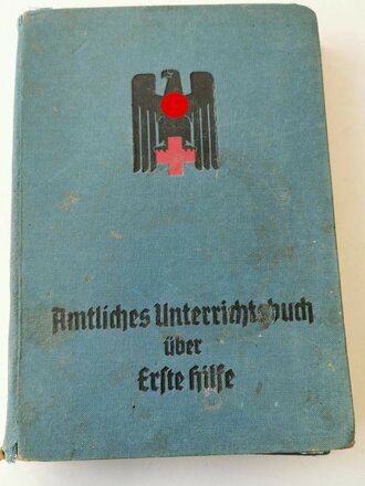 Amtliches Unterrichtsbuch über Erste Hilfe, datiert 1938, 263 Seiten, A5, Rücken lose