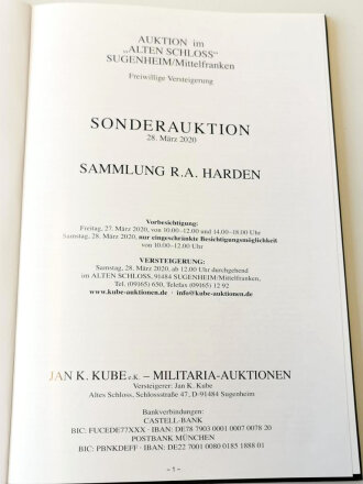 Jan K. Kube, Sonderauktion Sammlung R.A: Harden Altes Schloss Sugenheim 28. März 2020  DIN A5, gebraucht