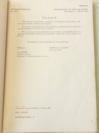 U.S. 1960 dated AFM 62-5, Air Force Manual - Aircarft...