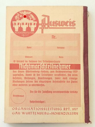 Wegweiser für Gau Württemberg Hohenzollern zum Reichsparteitag 1937 der NSDAP in Nürnberg, 128 Seiten, A6