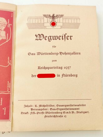 Wegweiser für Gau Württemberg Hohenzollern zum Reichsparteitag 1937 der NSDAP in Nürnberg, 128 Seiten, A6