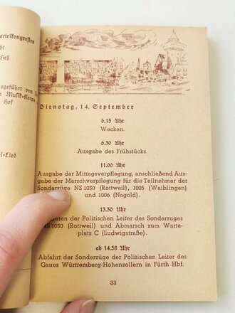 Wegweiser für Gau Württemberg Hohenzollern zum Reichsparteitag 1937 der NSDAP in Nürnberg, 128 Seiten, A6