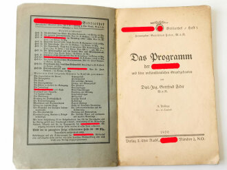 "Das Programm der N.S.D.A.P. und seine weltanschaulichen Grundgedanken" von Gottfried Feder, datiert 1930, 51 Seiten,  A5