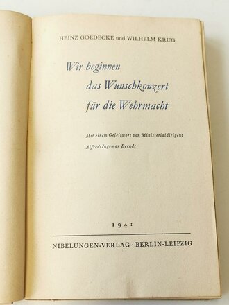 "Wir beginnen das Wunschkonzert für die Wehrmacht", datiert 1941, 224 Seiten, A5