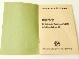 Sängergau Westmark - "2. Gausängerfest 1940 in Ludwigshafen a. Rh." "Liederheft", 48 Seiten, über A6