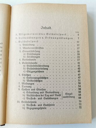 Spähen und Streifen - Ein Jugendbuch für Sport und Spiel in Wald und Feld, 160 Seiten, mit Widmung von 1934, ca. A5