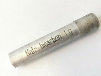 Aluminiumbehälter Natr. bicarbon 1g Wehrmacht, vollständig leer