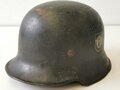 Feuerwehr III.Reich, Stahlhelm mit französischem Innenfutter aus Beutehelm, Originallack, die Abzeichen abgekratzt