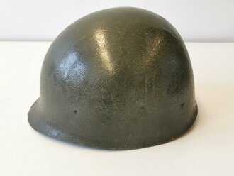 U.S. M1 steel helmet. Front seam WWII shell with later liner, uncleaned set