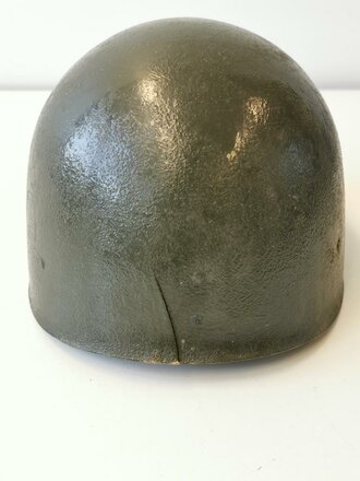 U.S. M1 steel helmet. Front seam WWII shell with later liner, uncleaned set