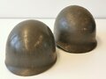 U.S. M1 steel helmet. Front seam WWII shell with later liner, uncleaned set