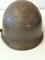 U.S. M1 steel helmet. Front seam WWII shell with later liner, uncleaned set