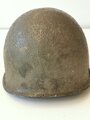 U.S. M1 steel helmet. Front seam WWII shell with later liner, uncleaned set