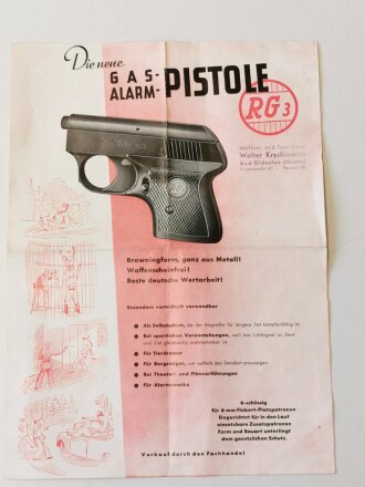 Deutschland nach 1945, Doppelseitiges Prospekt Röhm " Gas Alarm Pistole RG3"