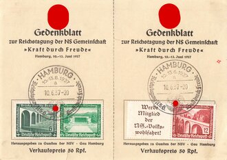 Gedenkblatt NSV " zur Reichstagung der NS Gemeinschaft Kraft durch Freude Hamburg 1937"