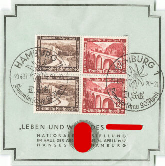 Gedenkblatt NSV "Leben und Werk des Führers" Nationale Ausstellun g im Haus der Arbeit, Hamburg 1937"