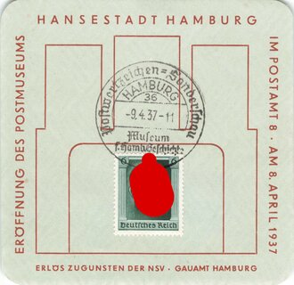 Gedenkblatt " Eröffnung des Postmuseums Hansestadt Hamburg 1937"