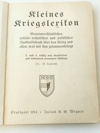 Kleines Kriegslexikon, datiert 1914, 63 Seiten, A6